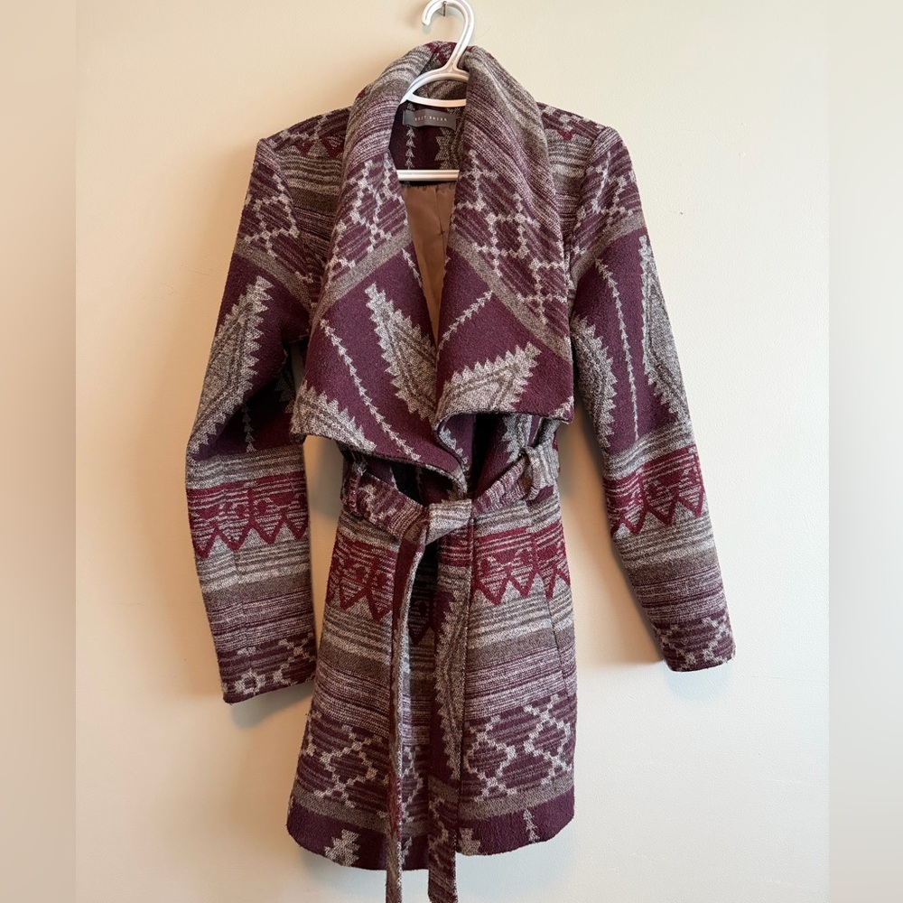 Suzy Shier Burgundy and Gray Patterned Coat